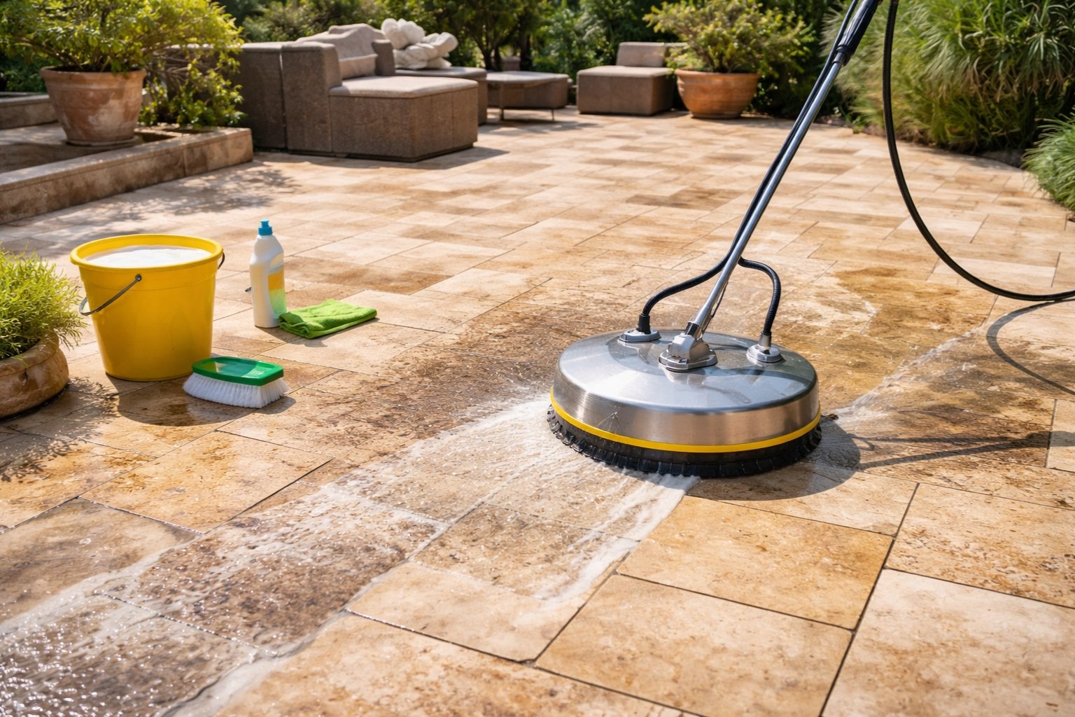 Comment nettoyer une terrasse en travertin sans l'abîmer